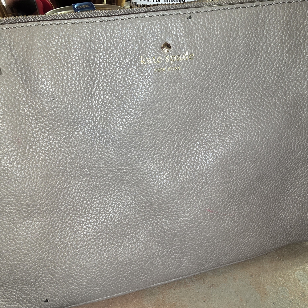 kate spade Pebbled Leather Tote in Light Gray with Gold Logo